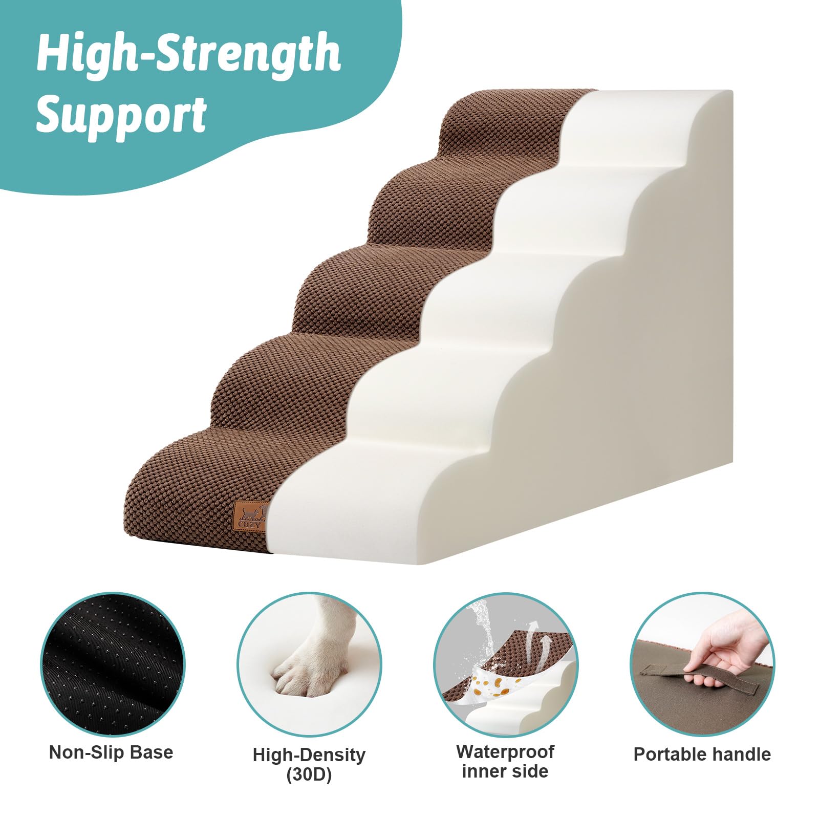 COZY KISS dog stairs with non-slip base ready on rugs and floors