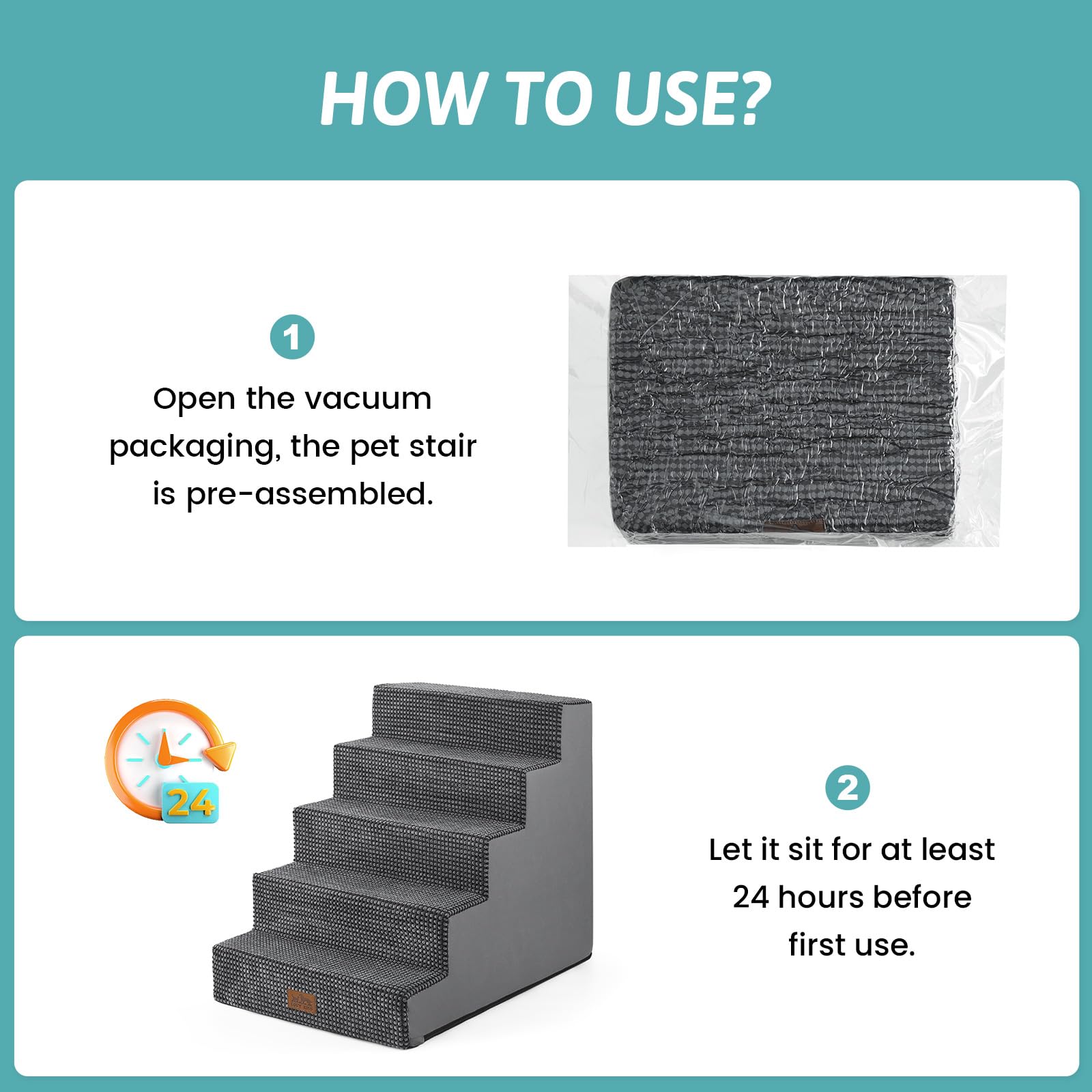 COZY KISS dog stairs arrive vacuum-packed and expand after 48 hours