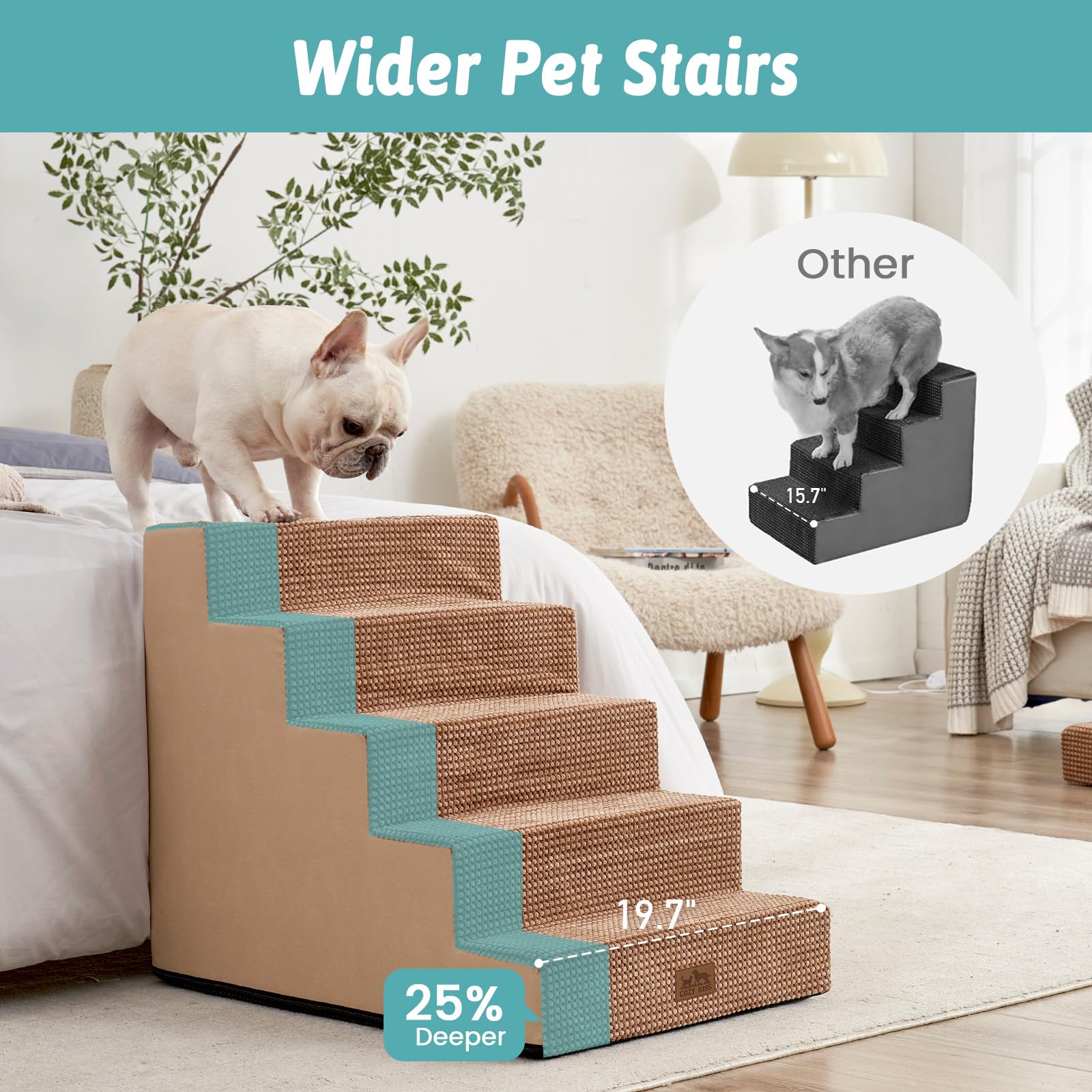 COZY KISS dog stairs waterproof cover enables easy cleaning and stain resistance.