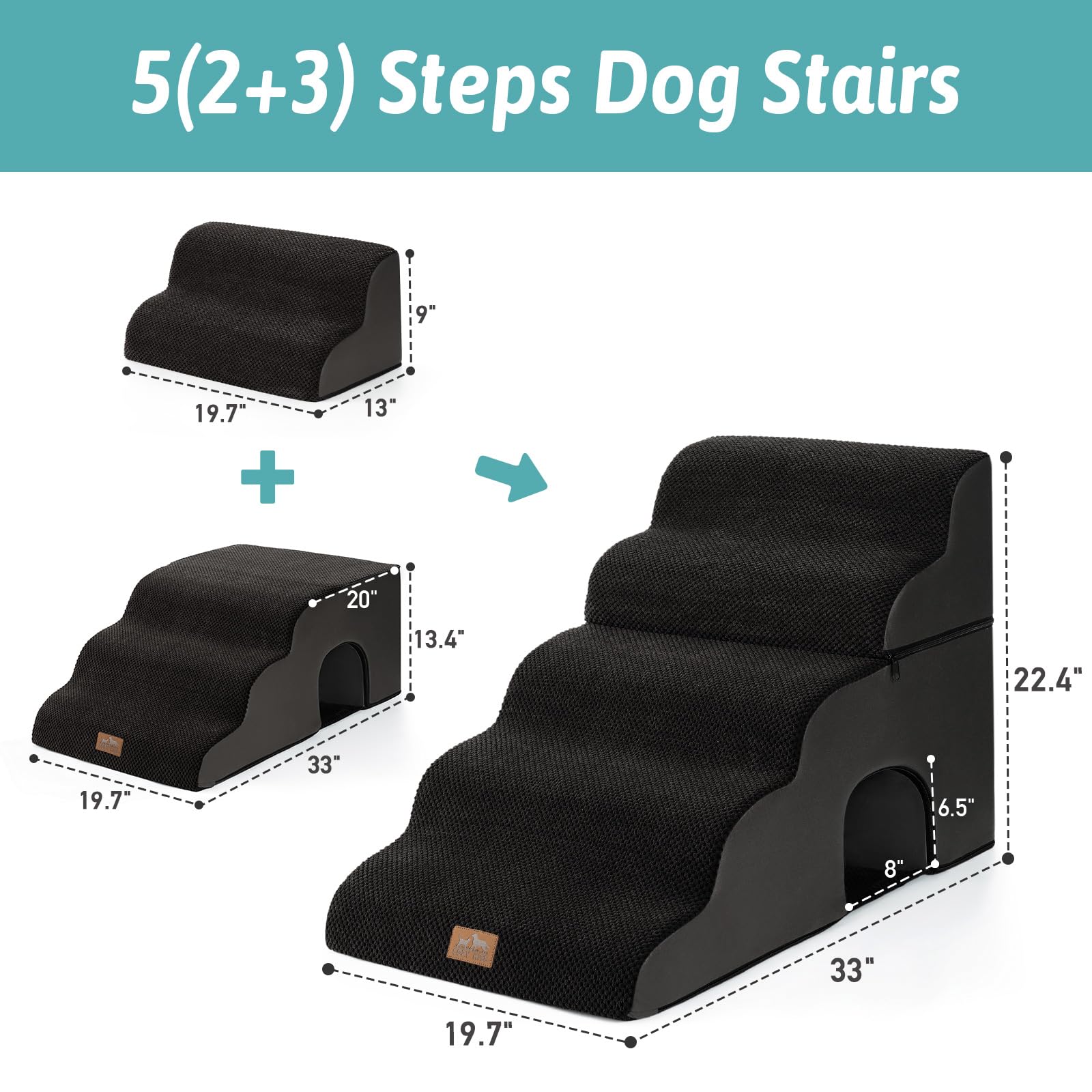 COZY KISS dog stairs wide footprint side view demonstrates confident climbing.