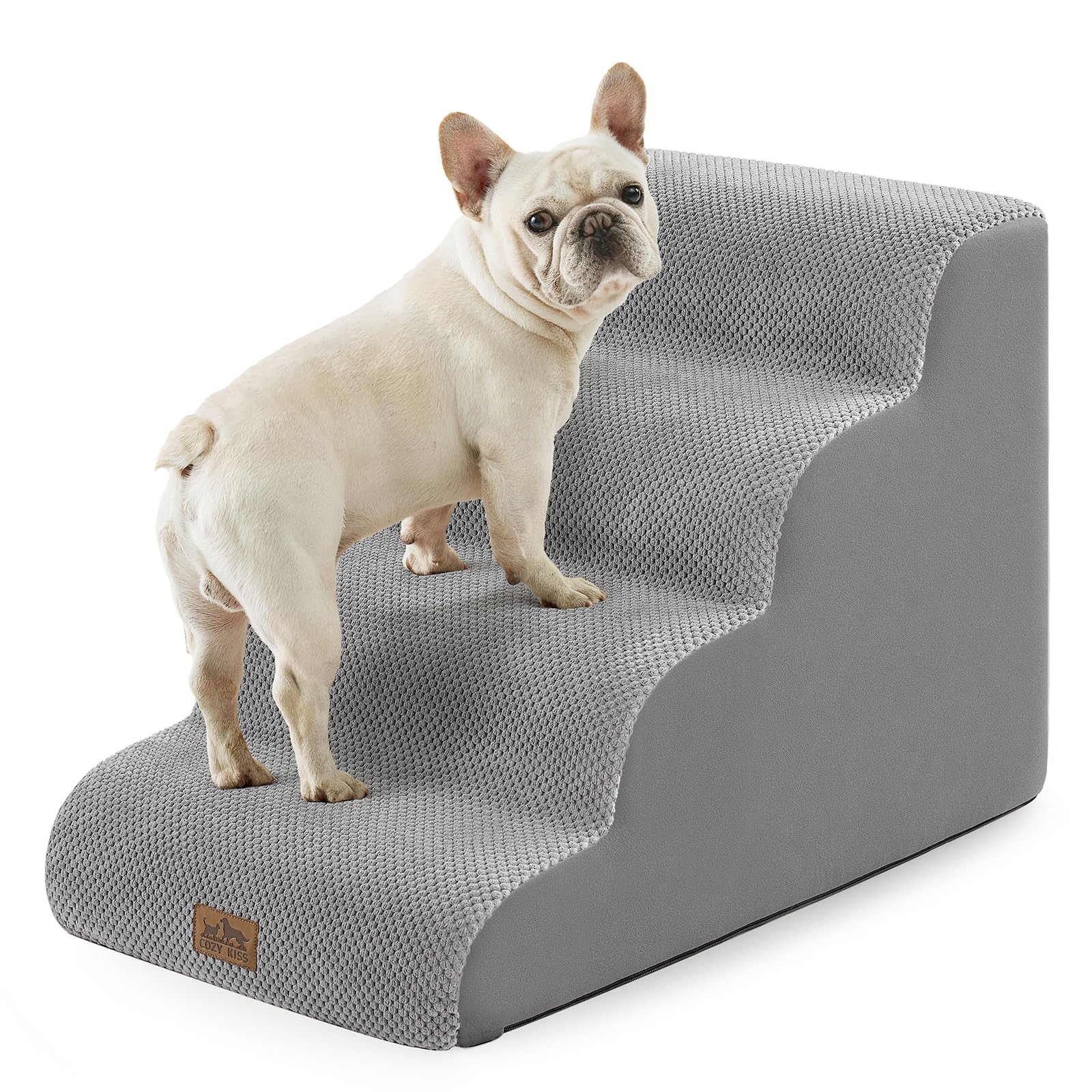 COZY KISS Dog Stairs with wide four-step design for easy bed access.