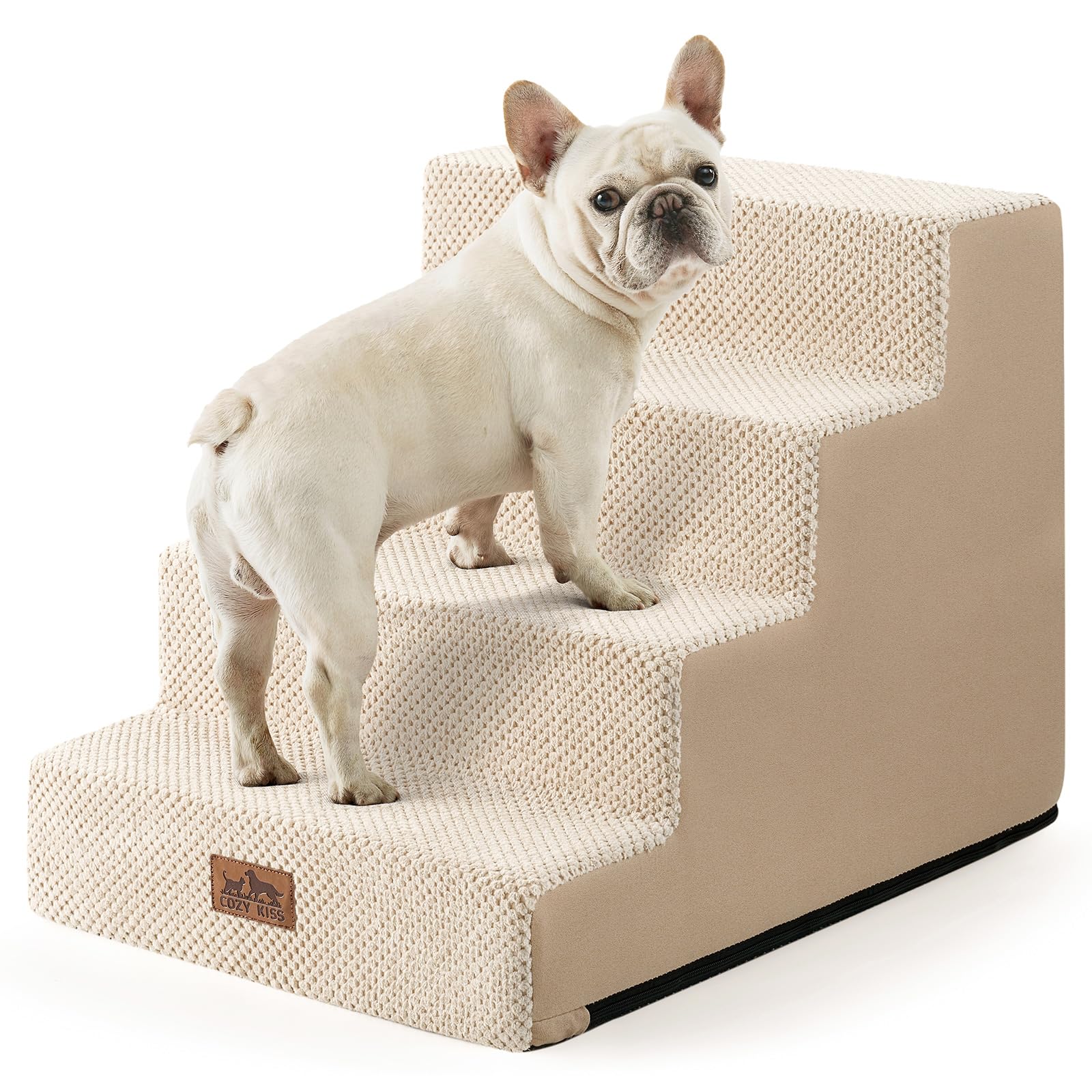 COZY KISS dog stairs with widened design offer safer climbing for small dogs.
