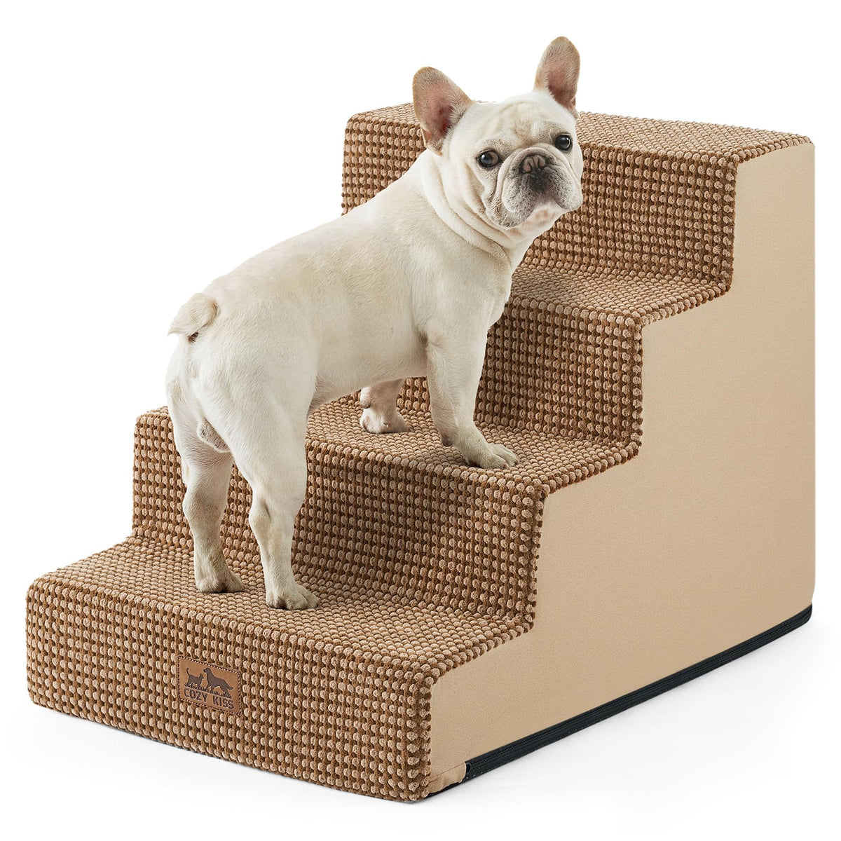 COZY KISS dog stairs with widened top view for safer sofa access.