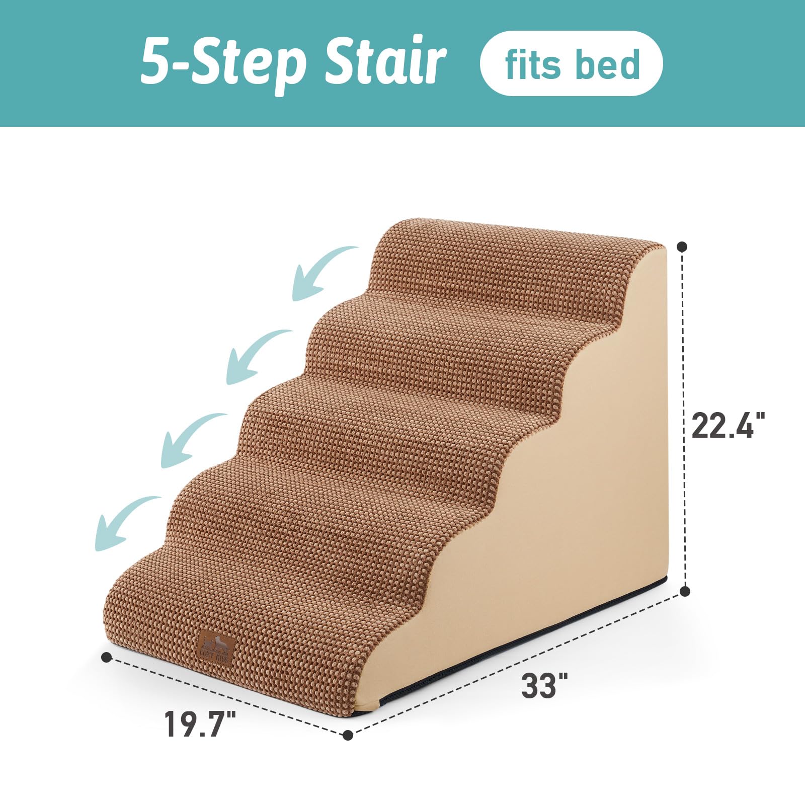 COZY KISS Extra Wide Dog Stairs foam detail highlights high-density foam for comfortable footing.