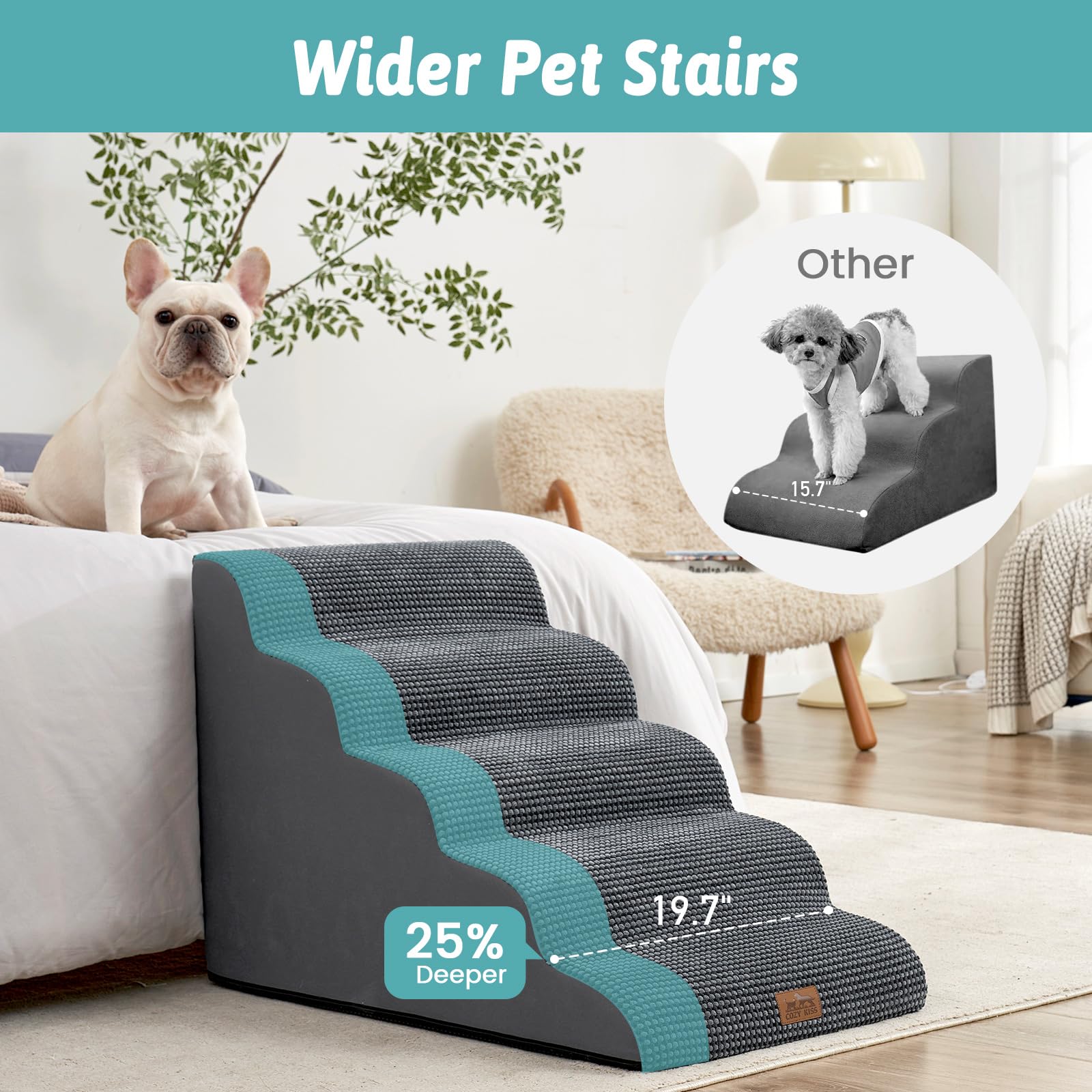 COZY KISS extra wide dog stairs side profile showing stability.