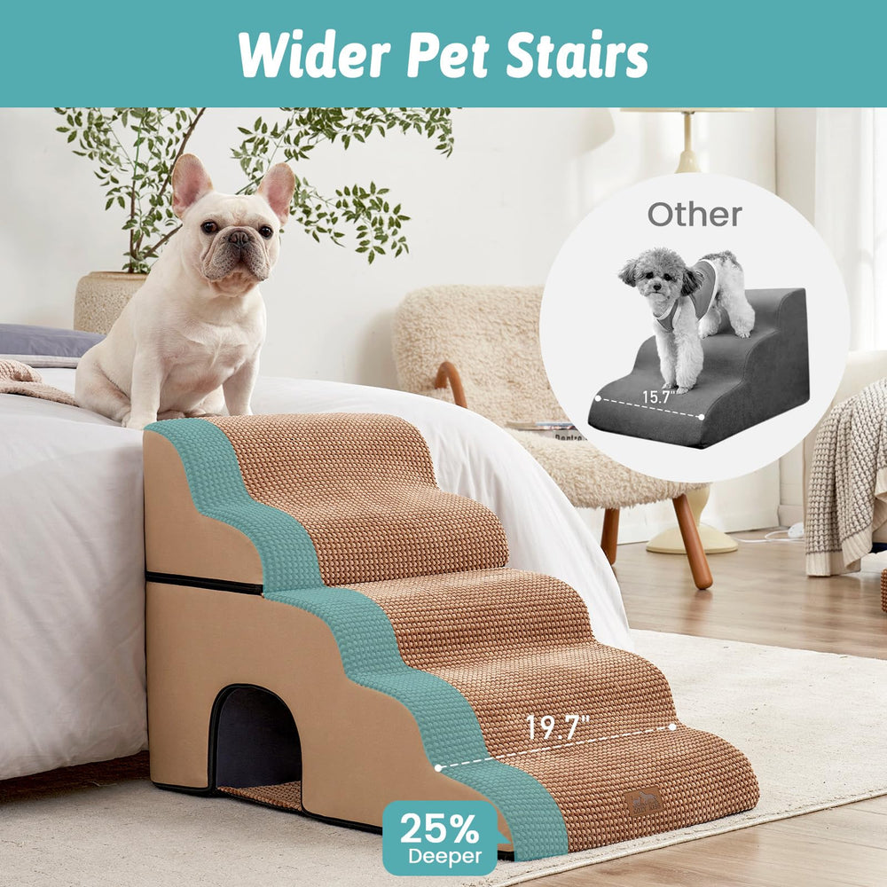 COZY KISS dog stairs with tunnel entry hole, ideal for cats and small dogs.