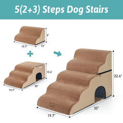 COZY KISS extra-wide dog stairs with tunnel front view showing wide stance for all-size pets.