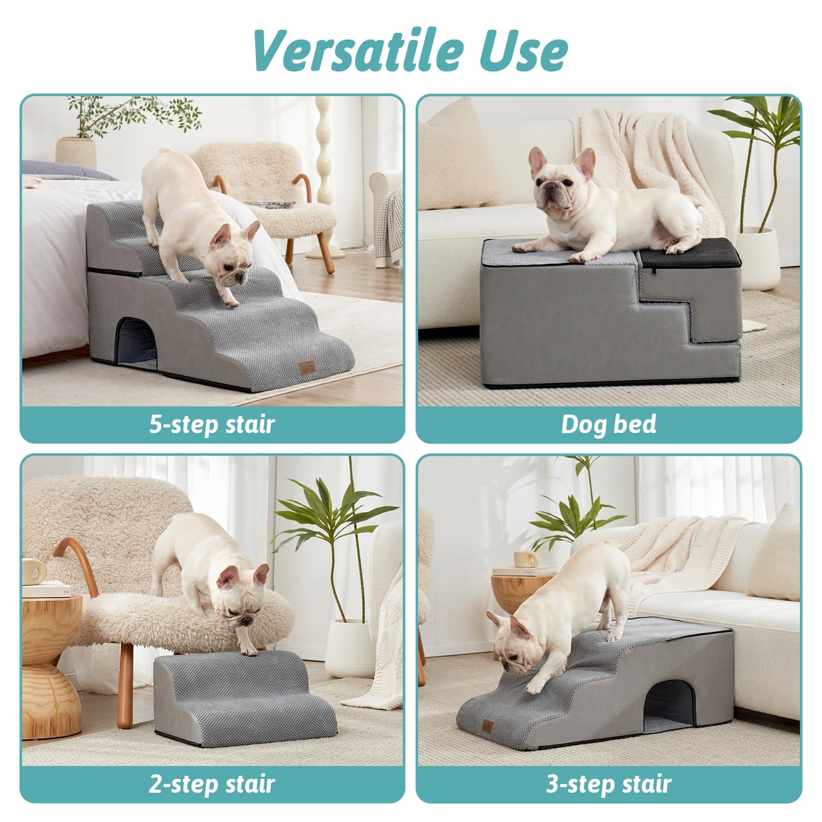 COZY KISS Extra Wide Dog Stairs with Tunnel dense sponge interior detail