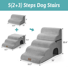 COZY KISS Extra Wide Dog Stairs with Tunnel placed on bed for high-bed access