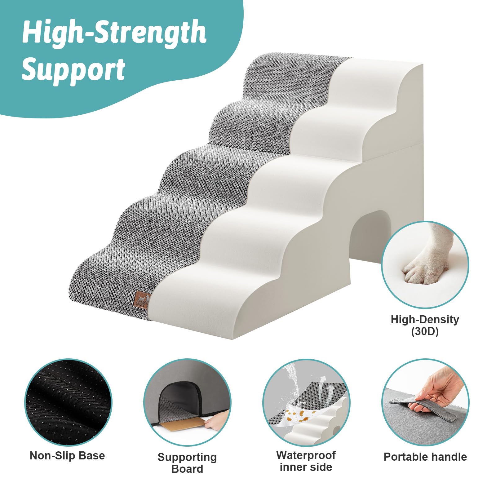 COZY KISS Extra Wide Dog Stairs with Tunnel removable cover, machine washable