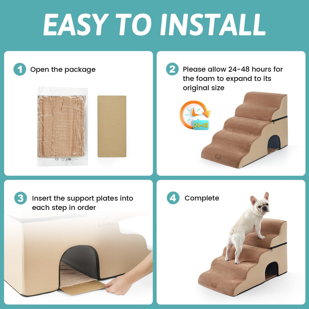 COZY KISS stairs in-use on bed show stable access to high surfaces.