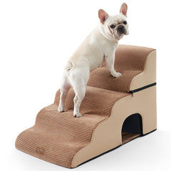 COZY KISS extra-wide dog stairs with tunnel side view for steady climbing and pet play.