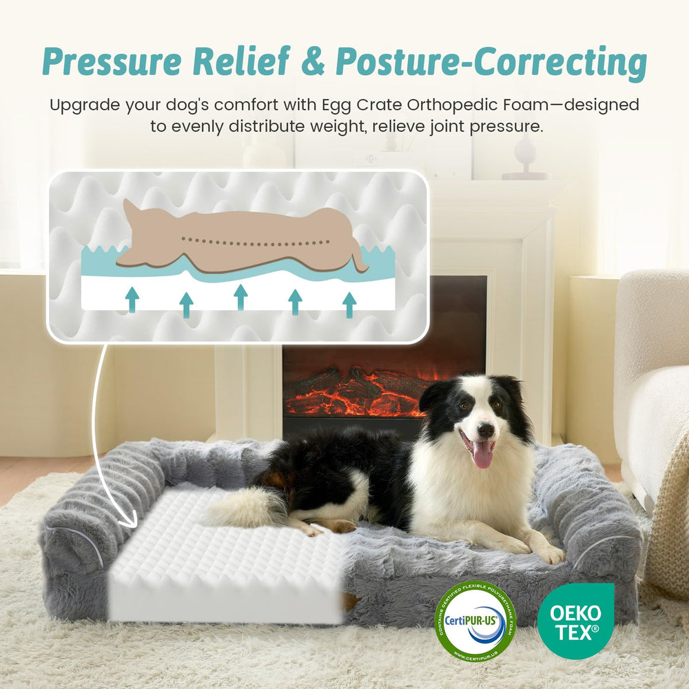 COZY KISS Faux Fur Orthopedic Bed outer cover closeup highlights plush texture and washable fabric