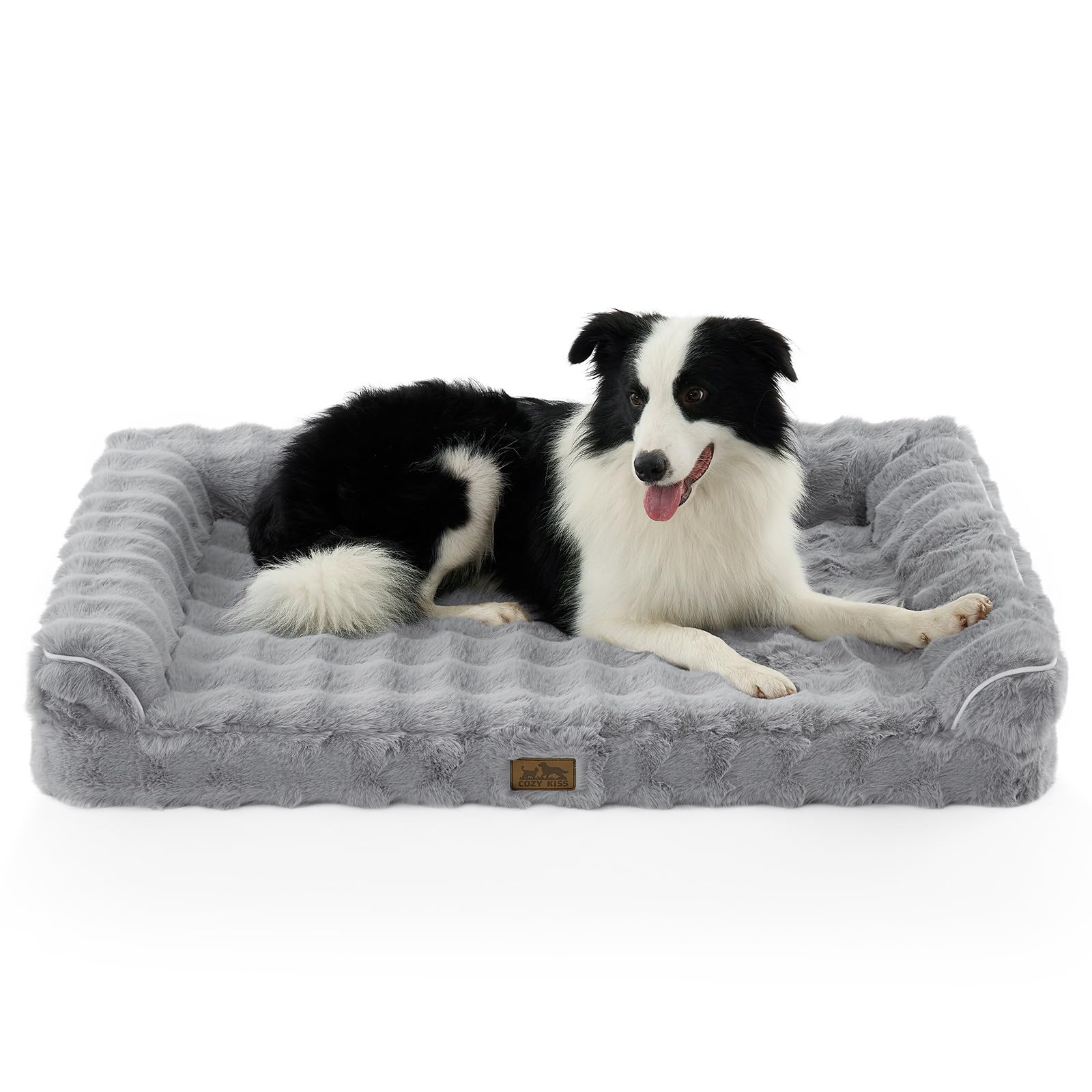 COZY KISS Faux Fur Orthopedic Bed side view shows bolster support for joint comfort