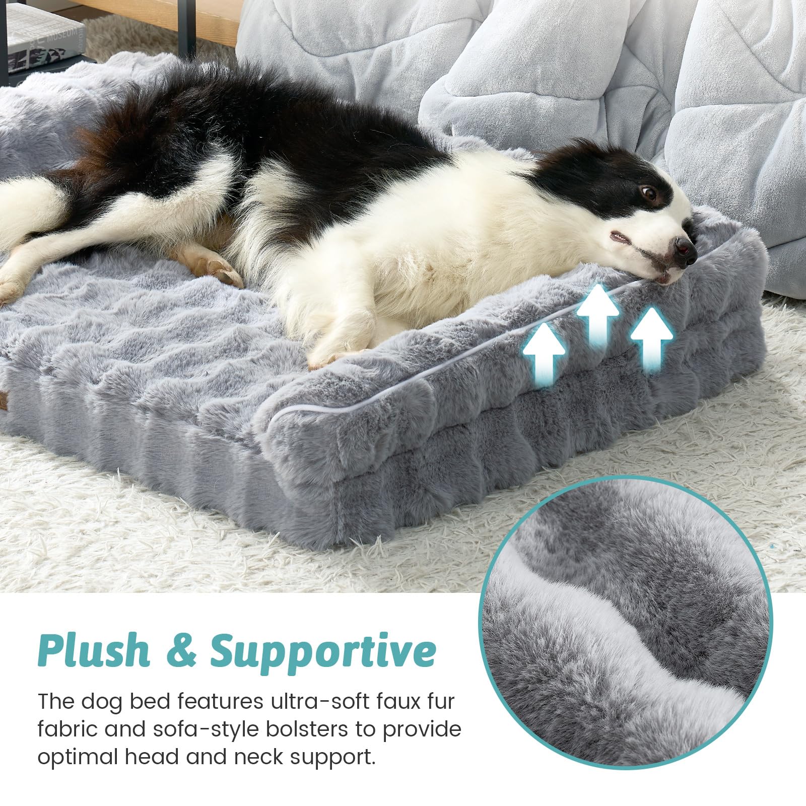 COZY KISS Faux Fur Orthopedic Bed waterproof lining protects foam from moisture