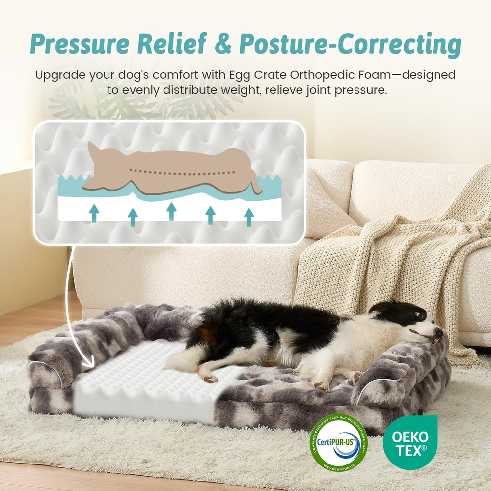 COZY KISS faux fur orthopedic dog bed side view demonstrating supportive foam