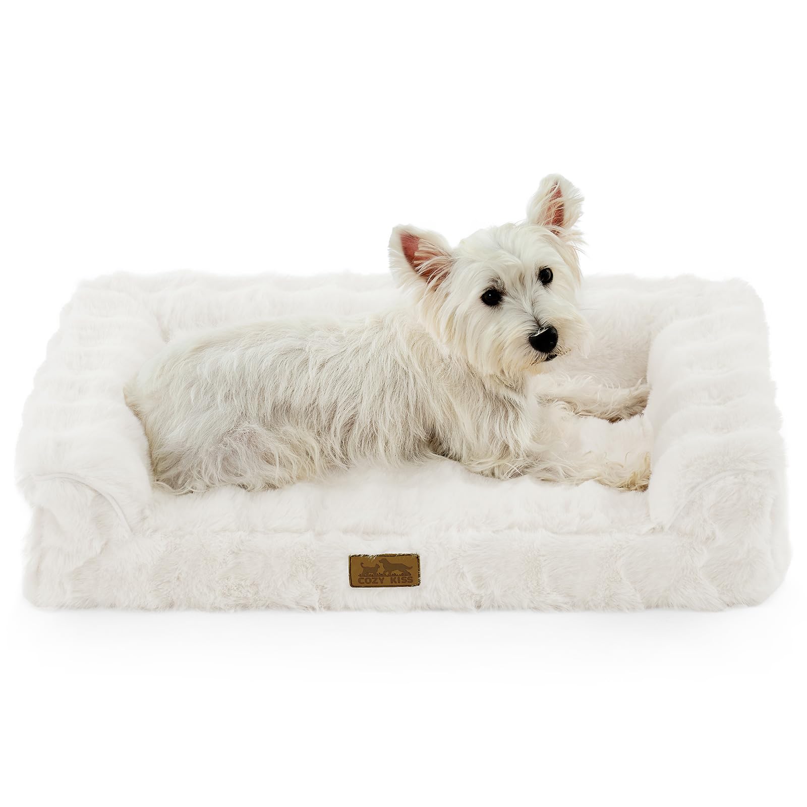 COZY KISS faux rabbit fur orthopedic dog bed top view for cozy lounging
