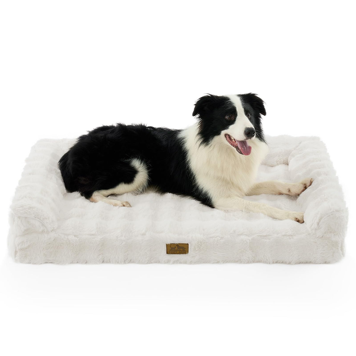 COZY KISS Faux Rabbit Fur orthopedic dog bed top view shows plush comfort and support