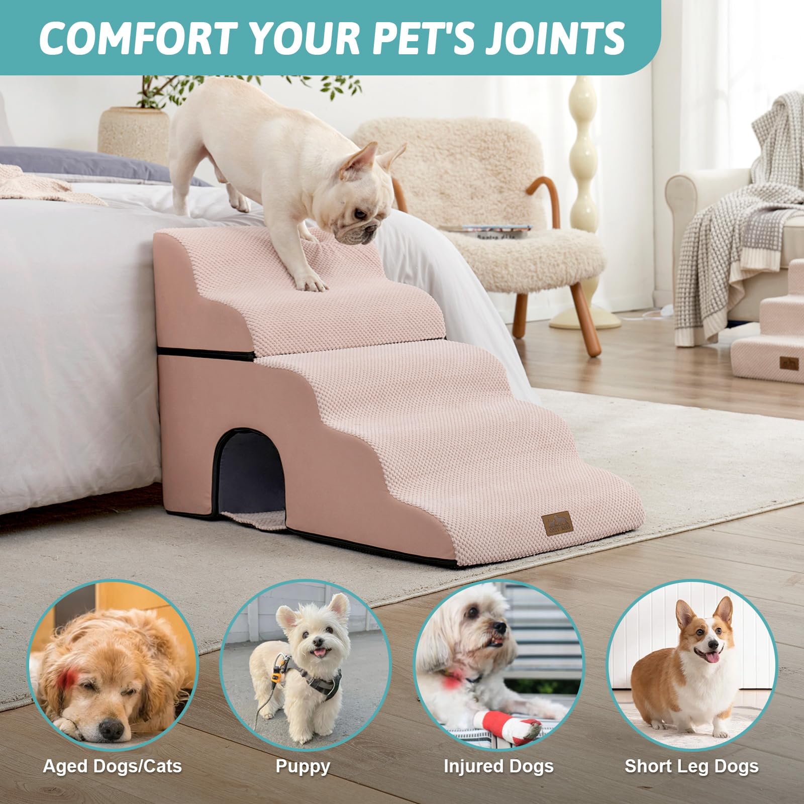 COZY KISS five-step dog stairs fit high beds, sofas and car trunks with stability