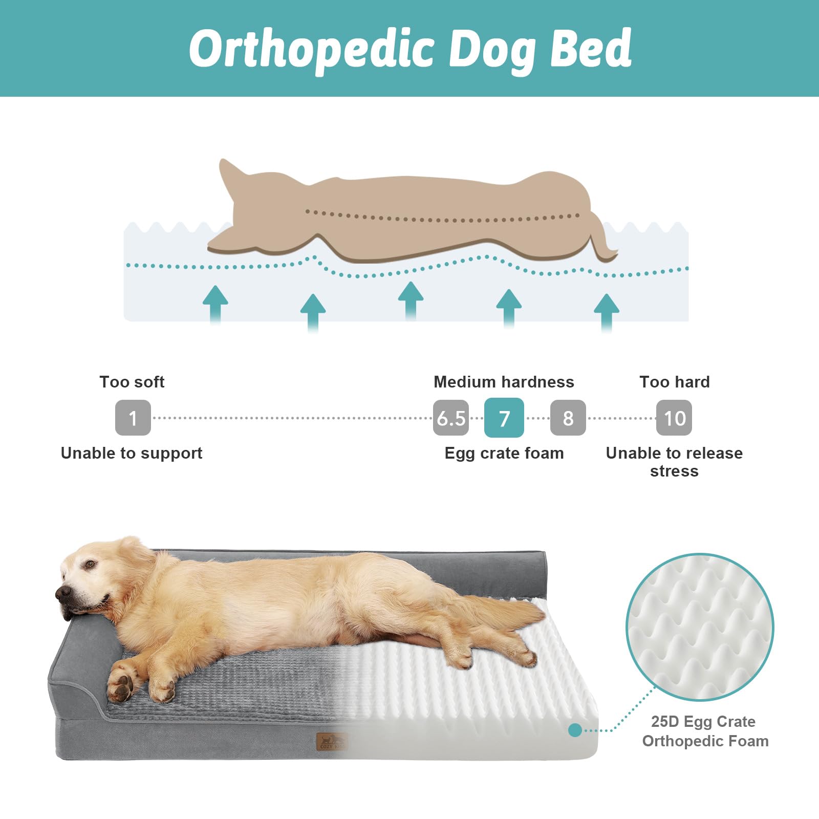 COZY KISS Orthopedic Bed features high-density foam core for durable comfort.
