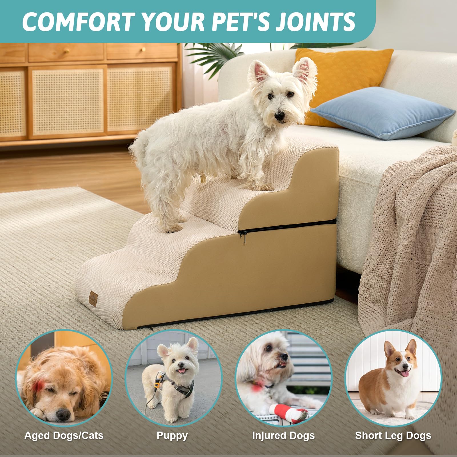 COZY KISS high-density foam dog stairs for gentle climbs