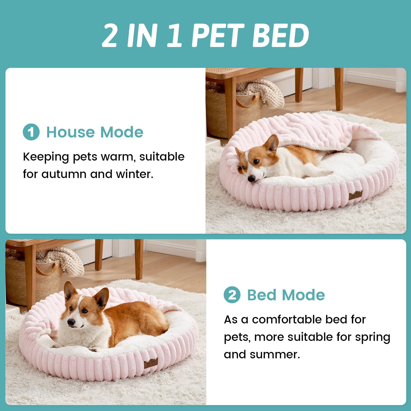 COZY KISS hooded cave design; provides a snug, secure space for curled sleepers.