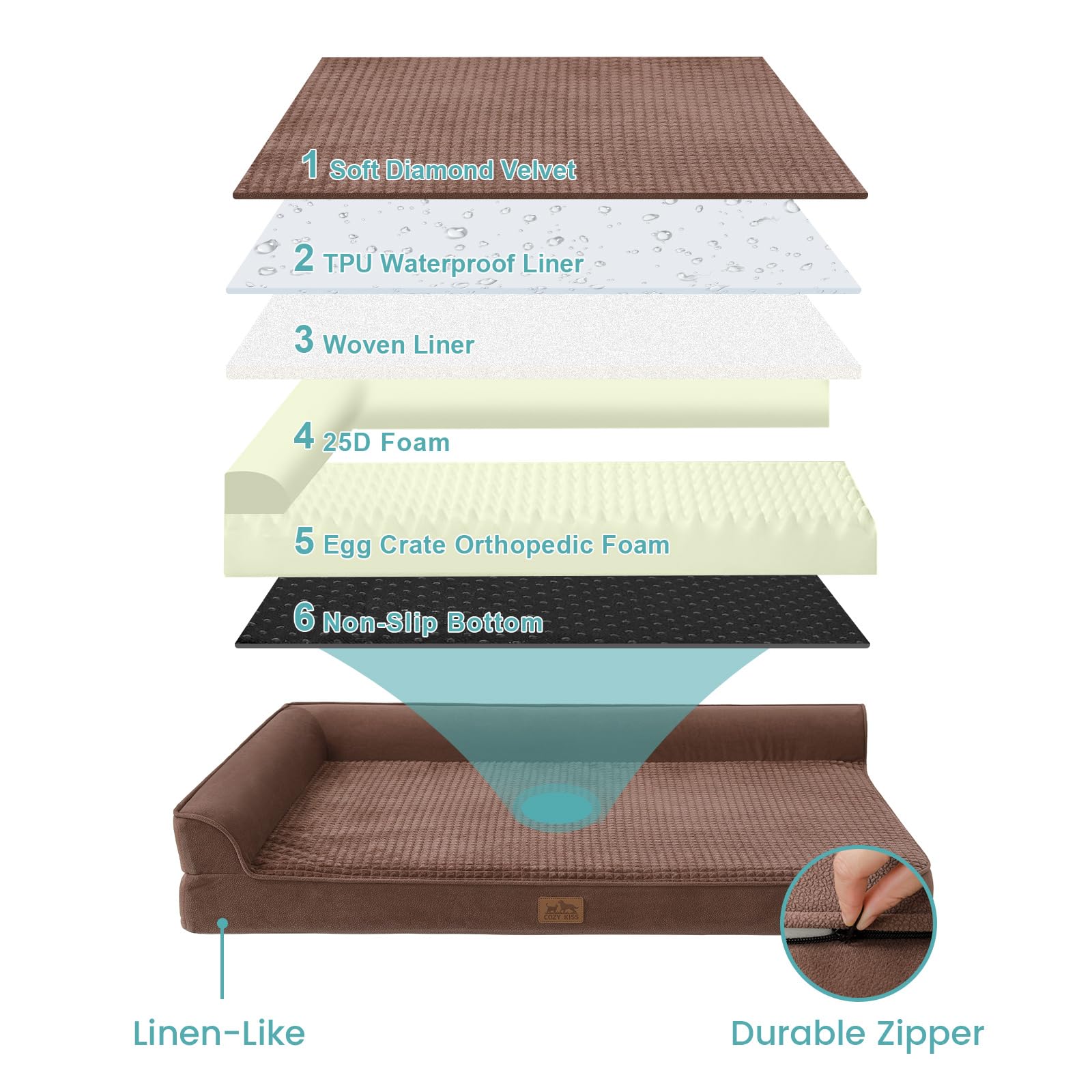 COZY KISS bed in brown in a living room for cozy lounging