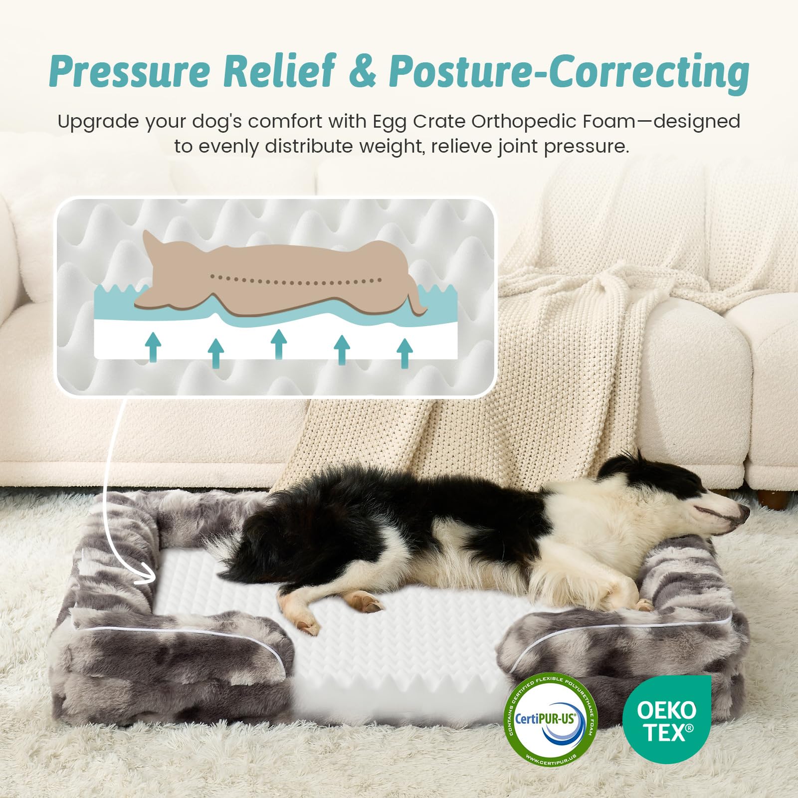 COZY KISS Orthopedic Bed side view showing bolster support for neck