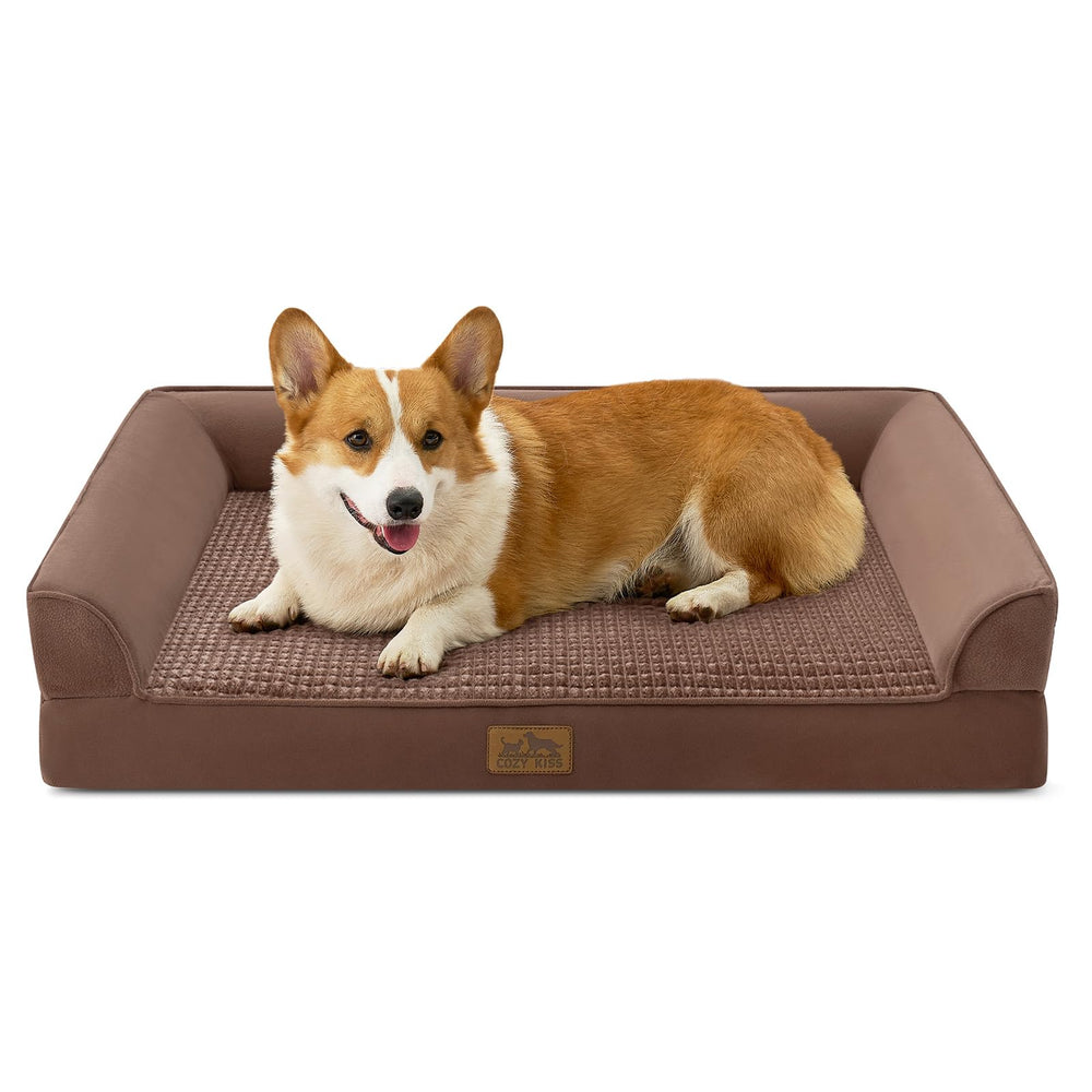 COZY KISS orthopedic dog bed foam-core supports joints during naps.