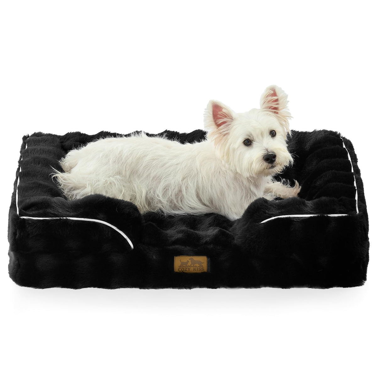 COZY KISS orthopedic dog bed shows foam mattress for even weight distribution and comfort.