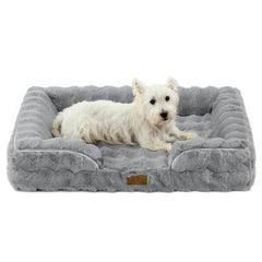 COZY KISS orthopedic dog bed front view in grey showing plush warmth.