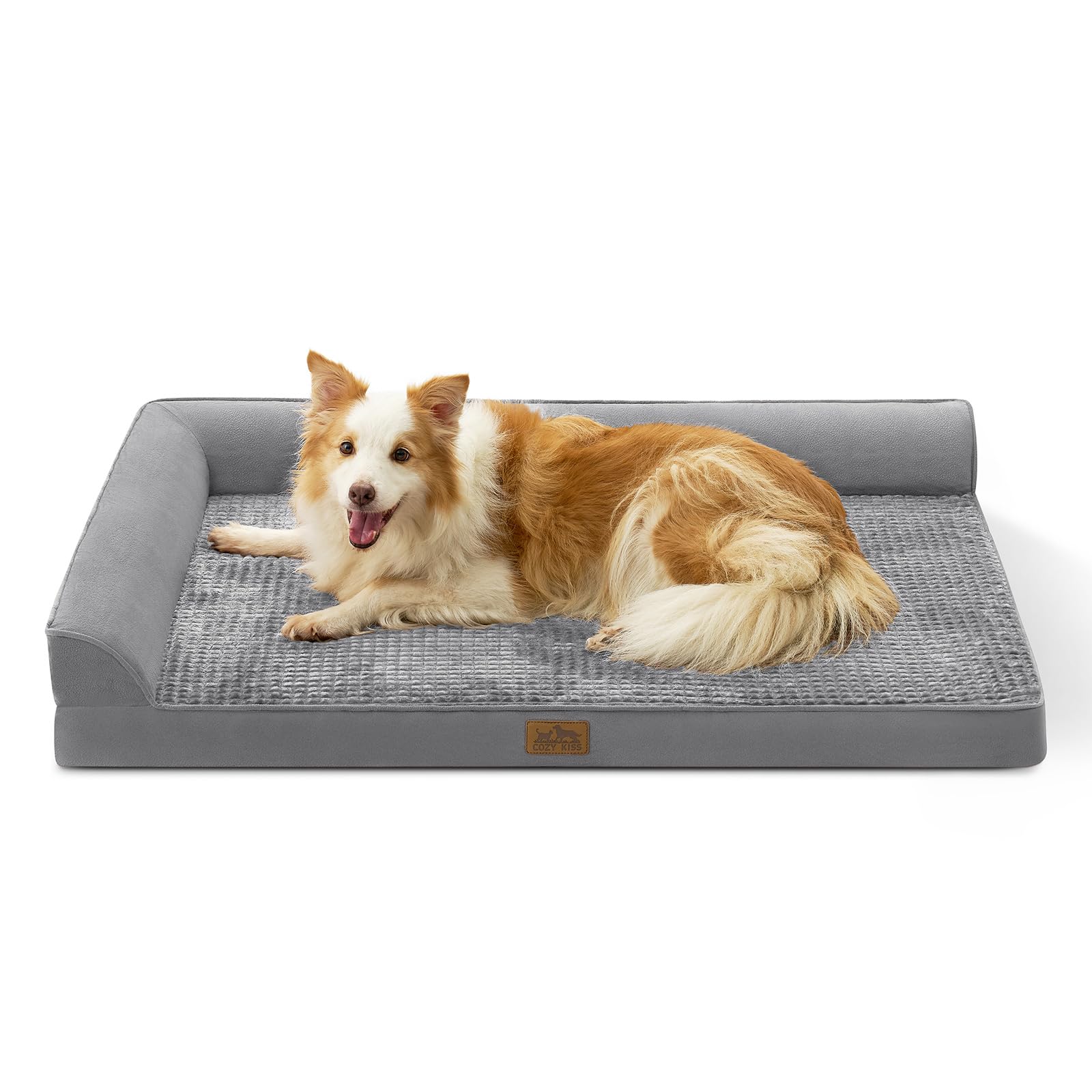 COZY KISS Orthopedic Bed with L-shape design supports large dogs' joints.