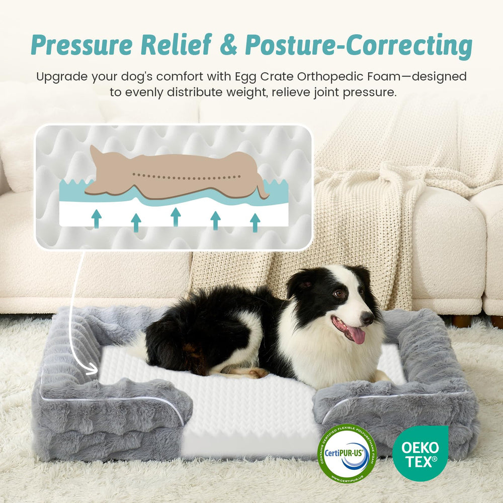 COZY KISS orthopedic dog bed side bolster in grey for neck support.