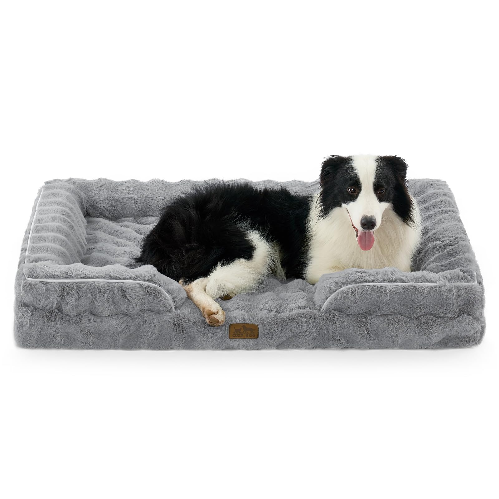 COZY KISS orthopedic dog bed XL grey with foam support for large dogs.
