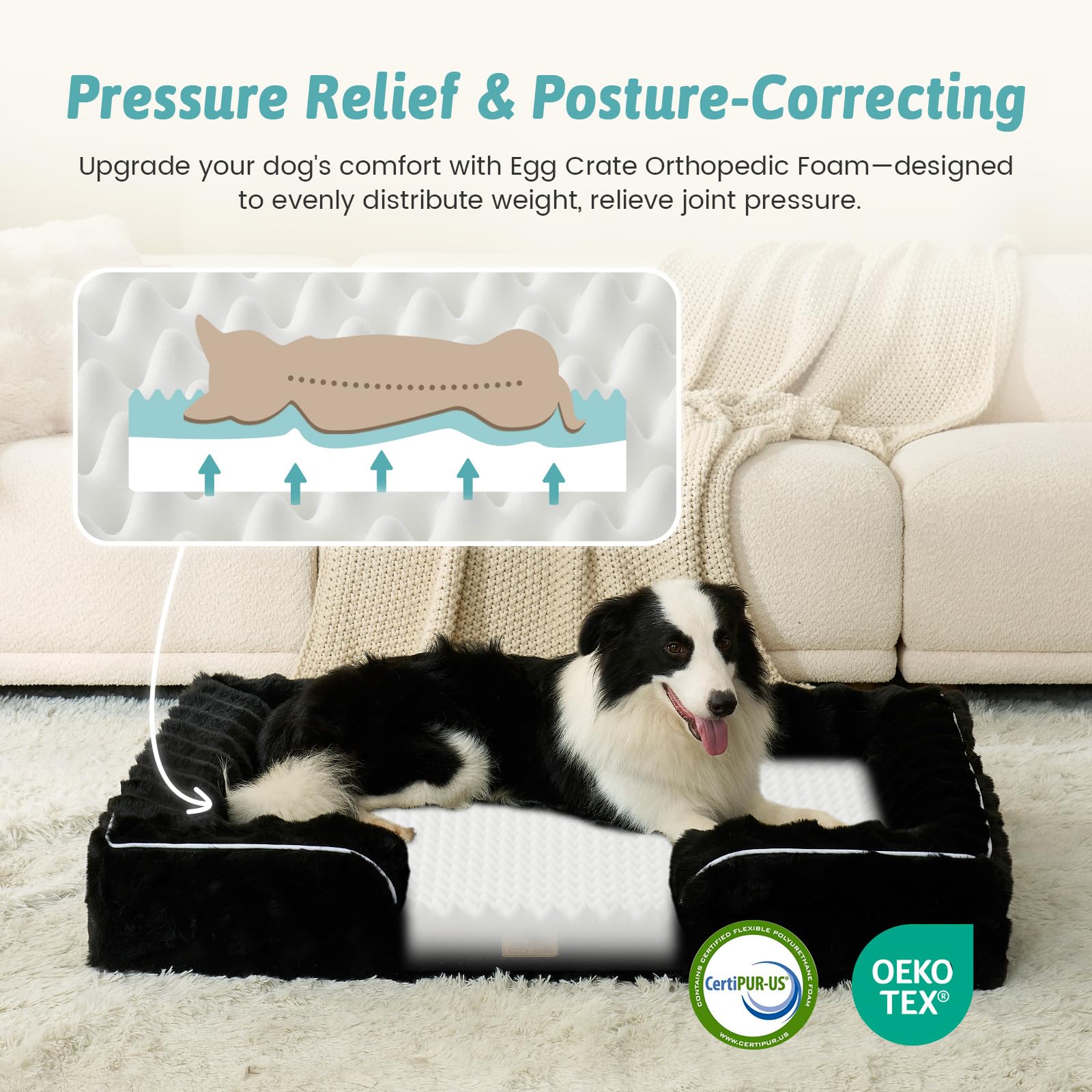 COZY KISS orthopedic dog bed XXL side bolsters show neck support for restful sleep