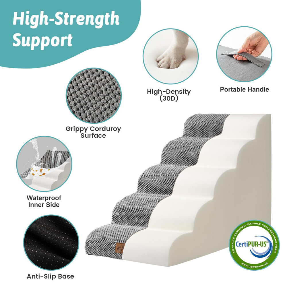 COZY KISS Wide Dog Stairs bed-lean angle demonstrates stability when reaching a high bed