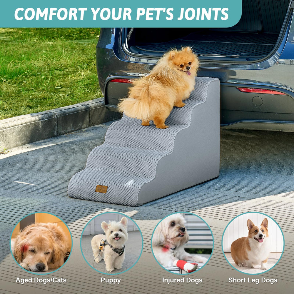 COZY KISS Wide Dog Stairs removable cover close-up conveys easy machine-wash maintenance