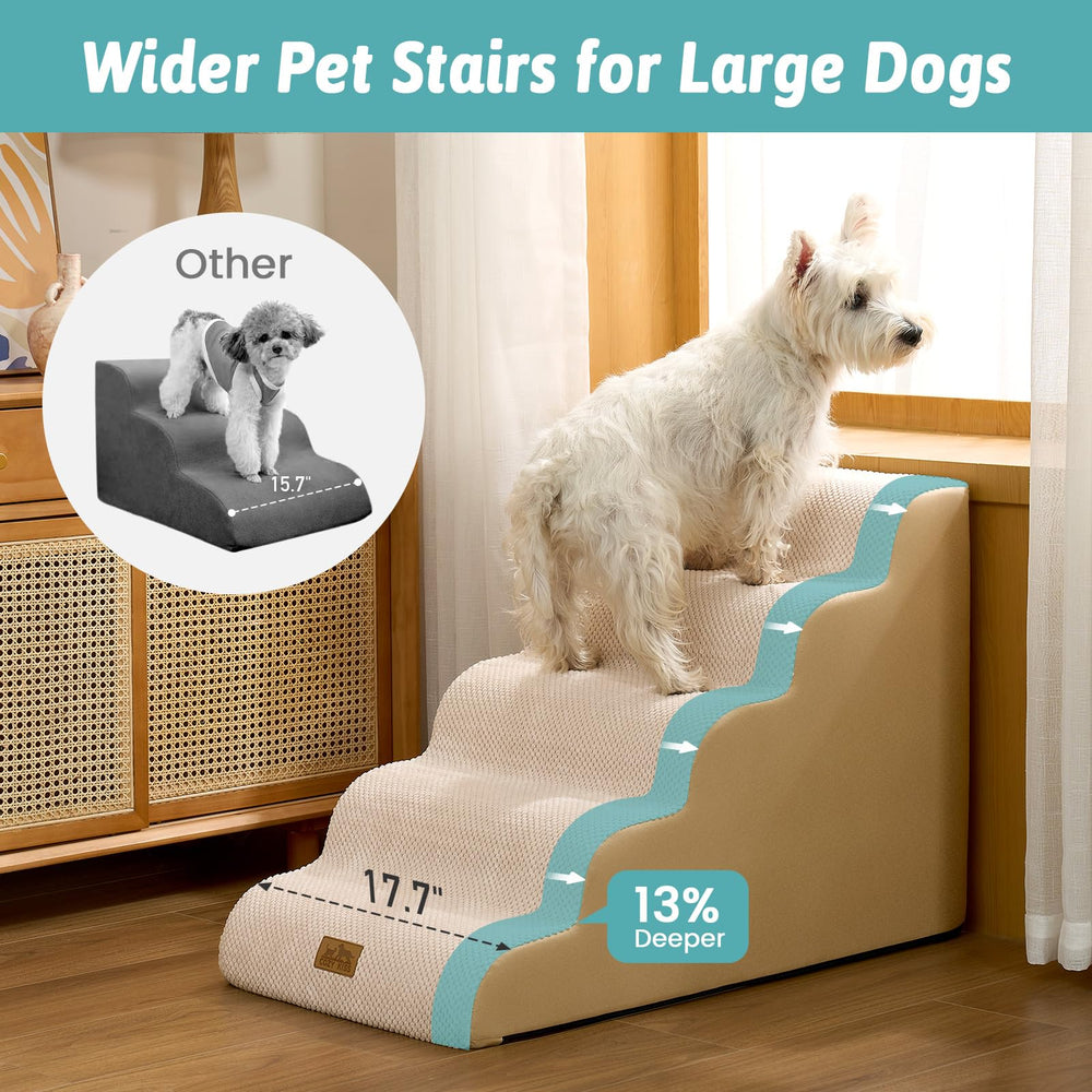 COZY KISS Wide Dog Stairs curved ramp eases ascent for puppies and seniors.
