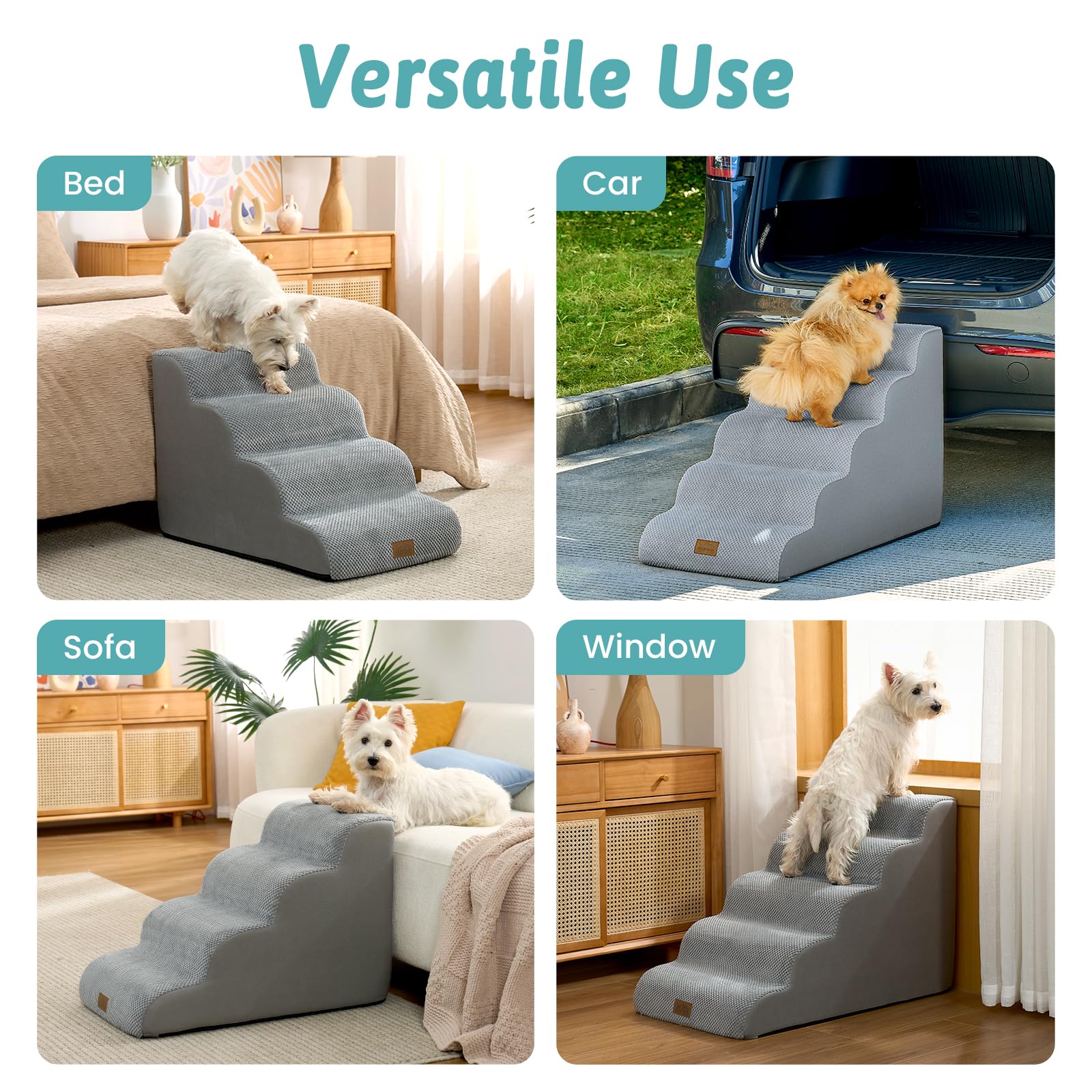 COZY KISS Wide Dog Stairs durable sponge close-up emphasizes soft, supportive climbing surface