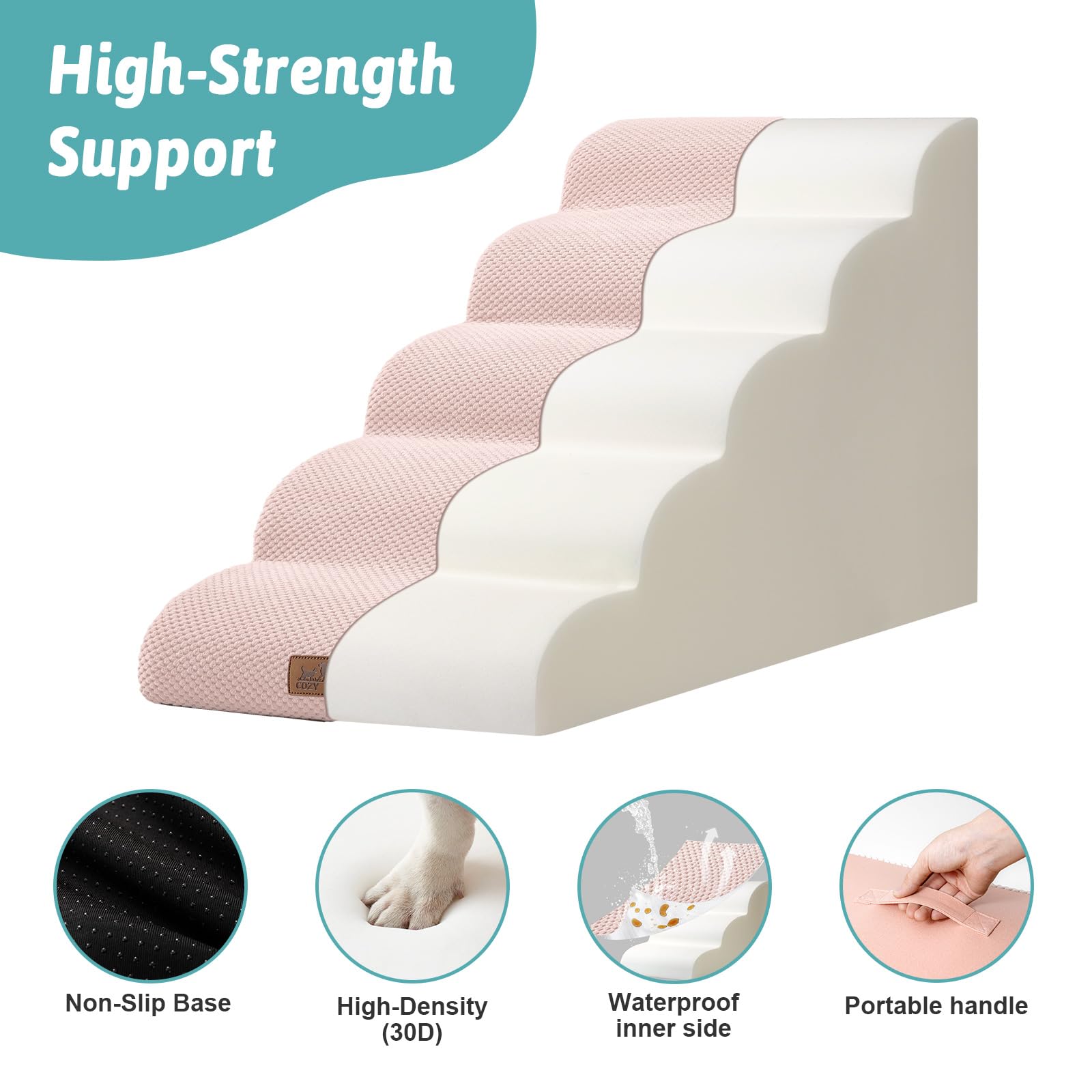 COZY KISS Wide Dog Stairs foam close-up highlights 30D high-density support