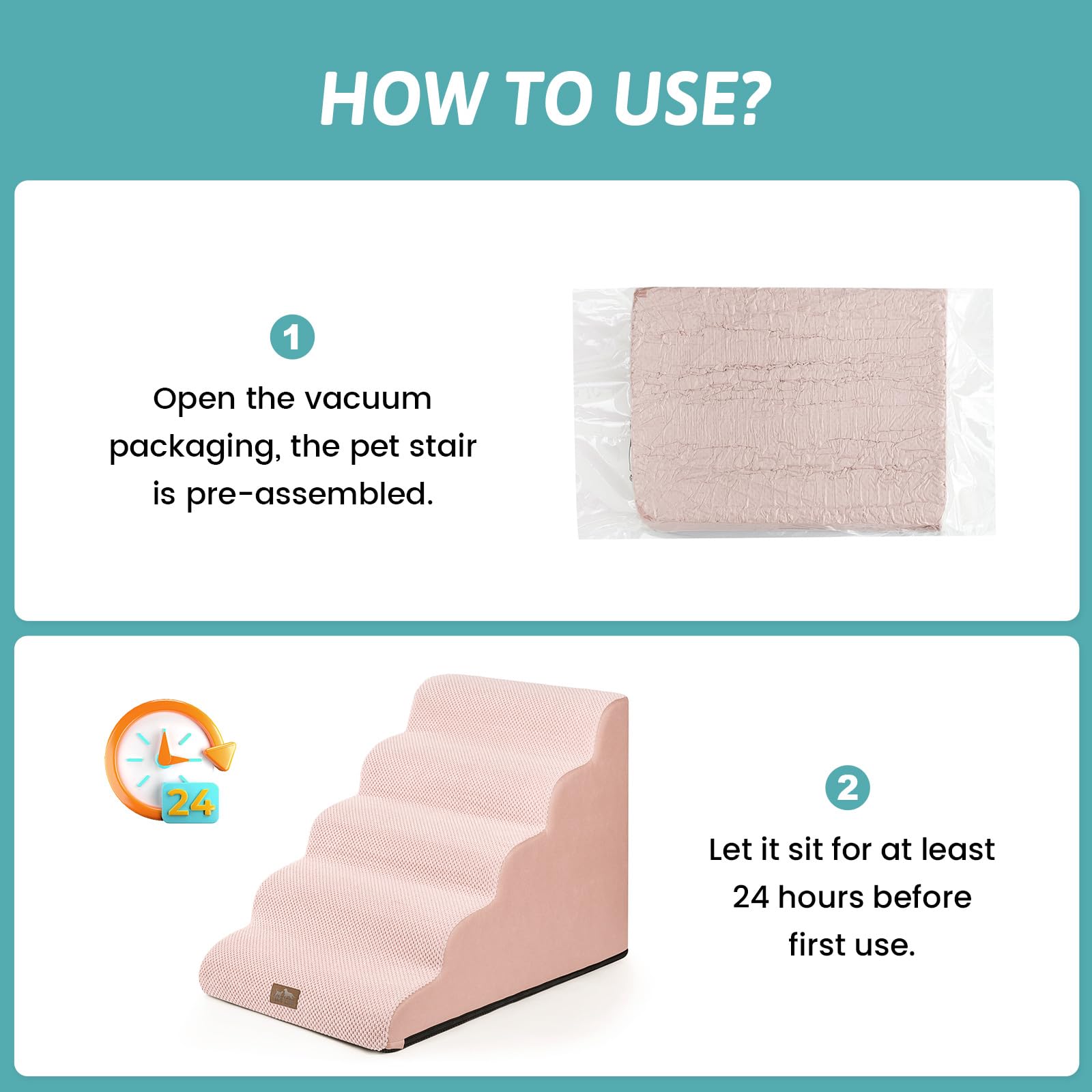 COZY KISS Wide Dog Stairs packaging shows post-unpack rebound