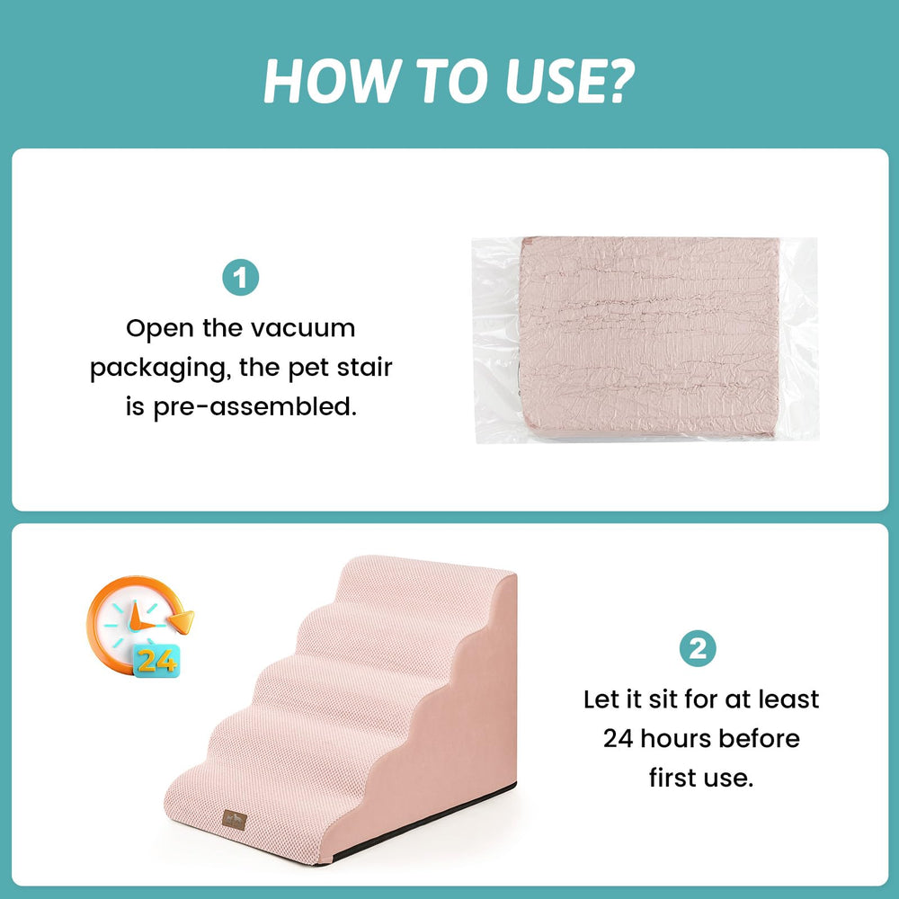 COZY KISS Wide Dog Stairs packaging shows post-unpack rebound