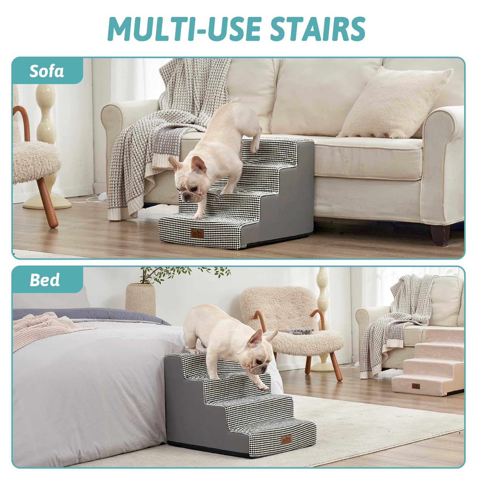 COZY KISS dog stairs vacuum-packed expansion shown before setup.