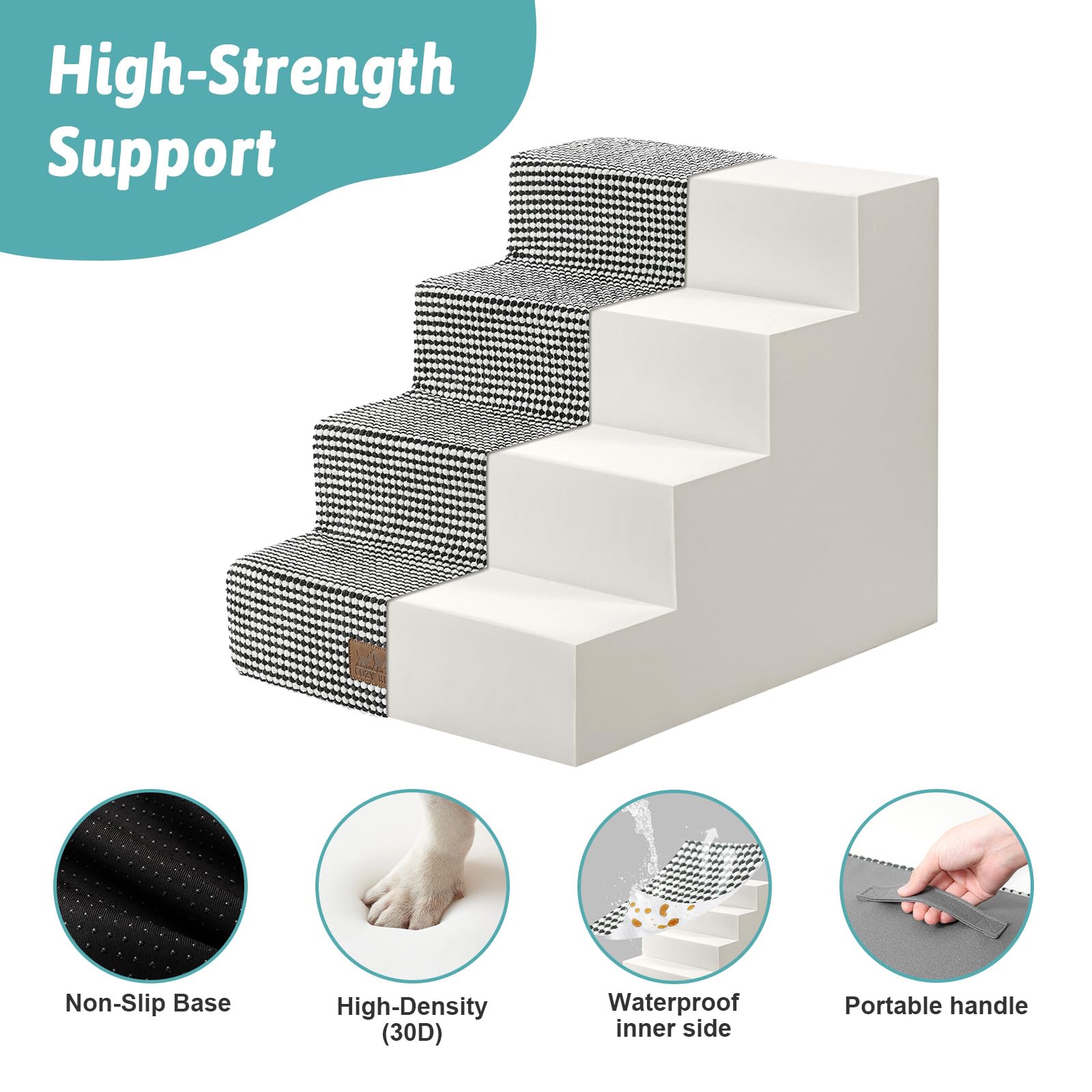 COZY KISS dog stairs waterproof inner cover protects foam from spills and messes.