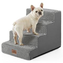 COZY KISS dog stairs widen 4-tier side view demonstrates stable climb for small dogs.