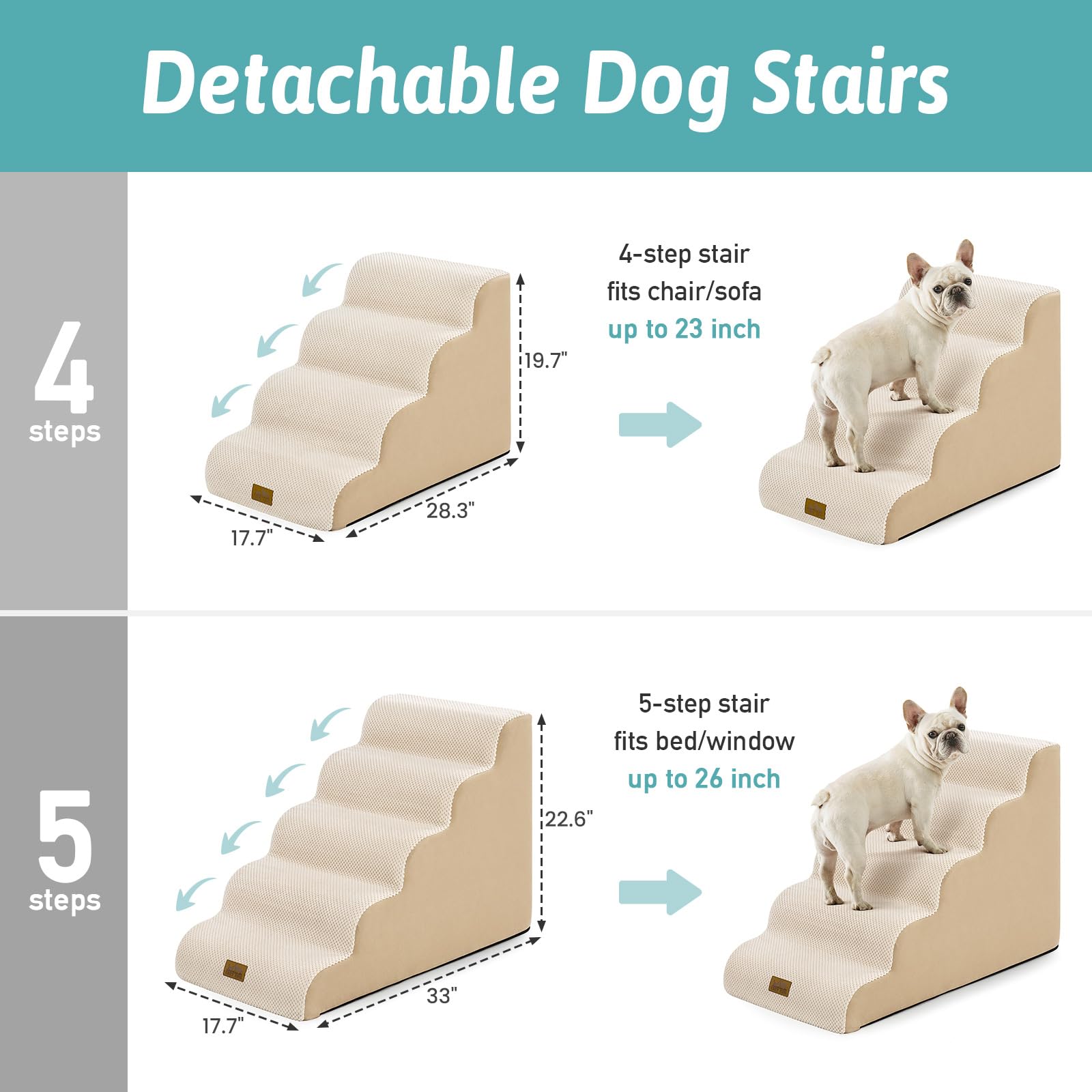 COZY KISS Wide Dog Stairs front view showing curved ramp for gentle paw climbs.