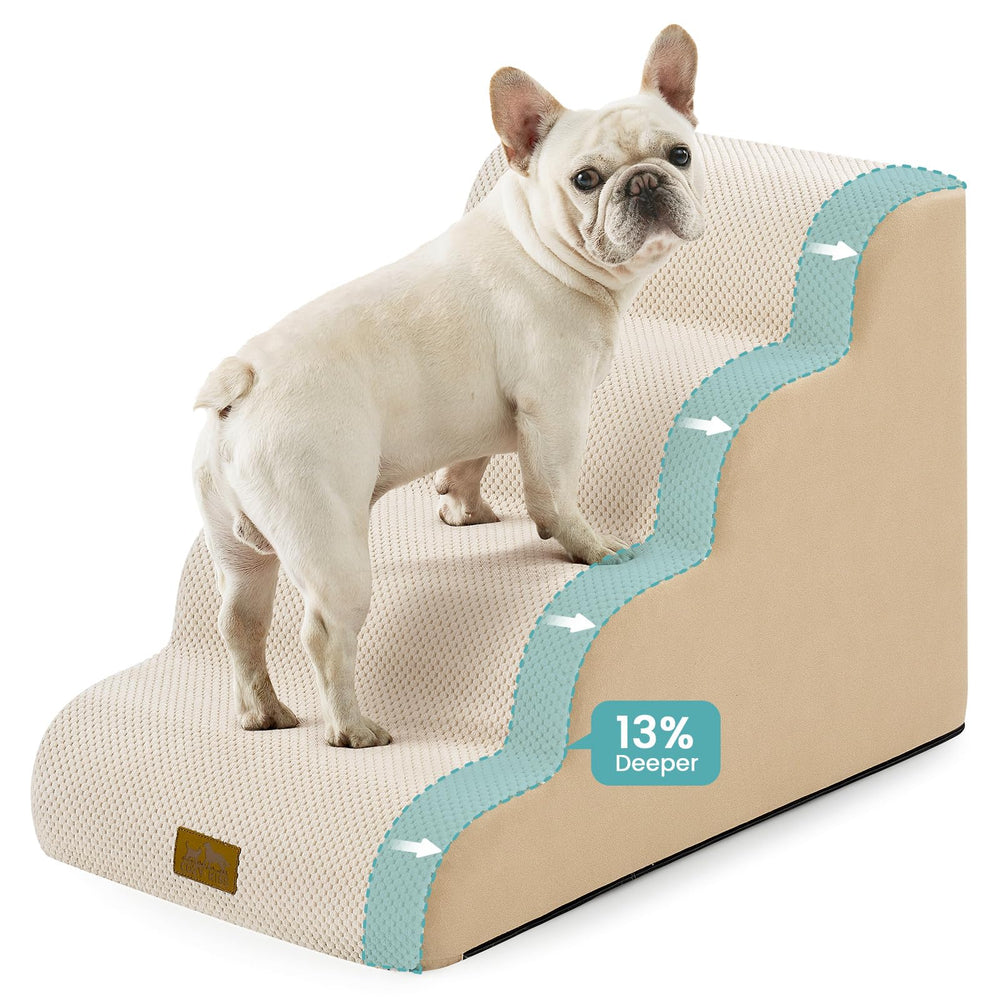 COZY KISS Wide Dog Stairs side view with four steps for stable bed access.