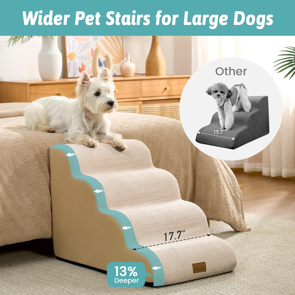 COZY KISS Wide Dog Stairs curved ramp closeup highlighting soft foam support.