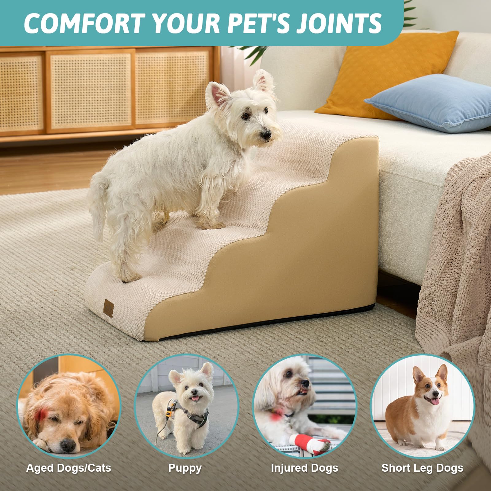 COZY KISS Wide Dog Stairs washable outer cover ready for easy cleaning.