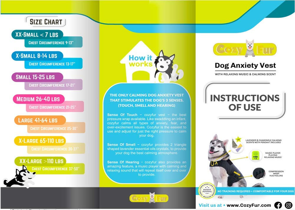CozyVest sizing guide image showing best fit across breeds